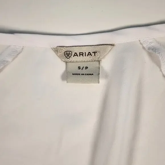 Ariat White Embroidered Boho Peasant Blouse Butterfly V-Neck S - Picture 7 of 10